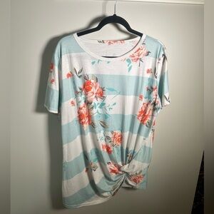 Minty Blue and White striped Tee 2x